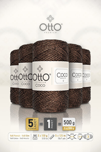 Otto Coco - Kahve - 5'li Paket - 2mm/100gr/125m - Simli Pamuklu Çanta ve Akse...