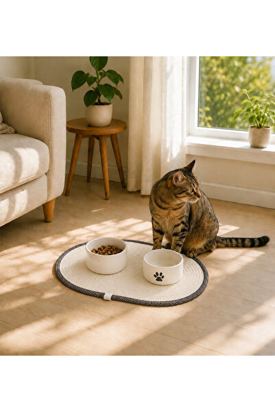 ÖRGÜM Kedi Beslenme Paspası Kedi Mama Altlığı 50x30 Cm ( MAMA KABLARI DAHİL D...