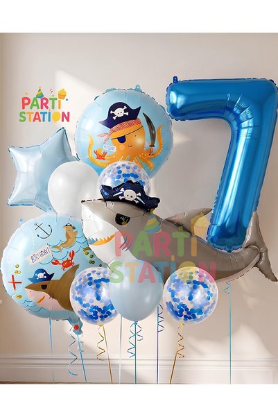 Parti Station مجموعة بالونات على شكل قرصان القرش لعمر 7 سنوات، مجموعة بالونات...