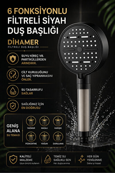Dihamer Premium Filtreli Duş Başlığı | Su Arıtma, Yumuşak Su Etkisi, Ekonomik Kullanım