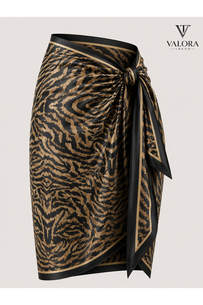 Valora Zebra Desenli Saten Pareo - Büyük Boy Lüks Plaj Elbisesi 92x145 cm