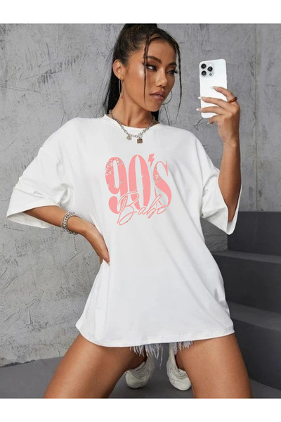 DEEPSENCE Women's White Oversize T-Shirt 90S
