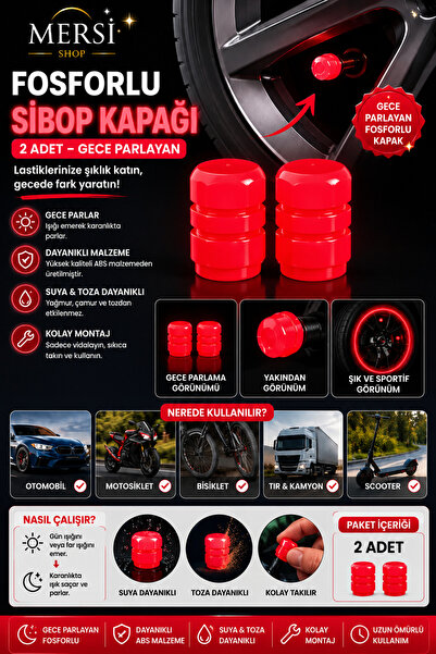 Mersi SHOP Fosforlu Kırmızı Sibop Kapağı Seti – Gece Parlayan tekerlek Lastik...
