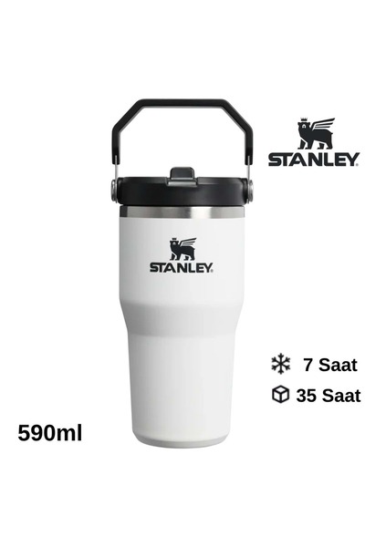Stanley The IceFlow Flip Straw Pipetli Termos Bardak 0.59 LT Matara BEYAZ-SİYAH