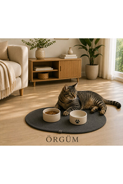 ÖRGÜM 1 Adet Kedi Köpek Beslenme Paspası Kedi Köpek Mama Altlığı 50x30 Cm ( M...