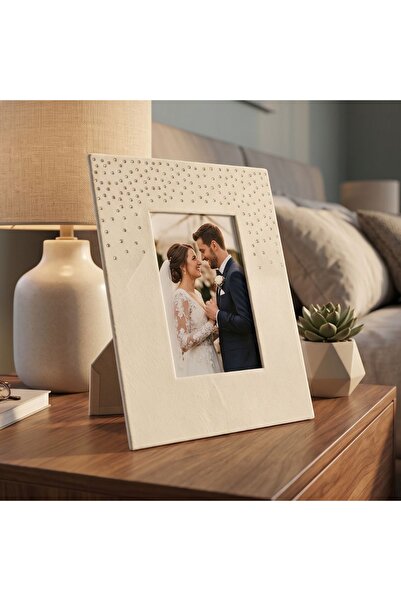 Gift Design Ramă foto elegantă 18x23 cm catifea, alb-ivoriu cu cristale
