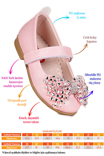 Kiko Kids Dongan Cırtlı Taşlı Fiyonk Kız Bebek / Çocuk Babet Ayakkabı
