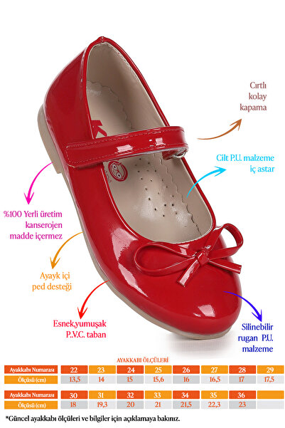 Kiko Kids Barbe Rugan Fiyonklu Cırtlı Kız Çocuk Babet Ayakkabı
