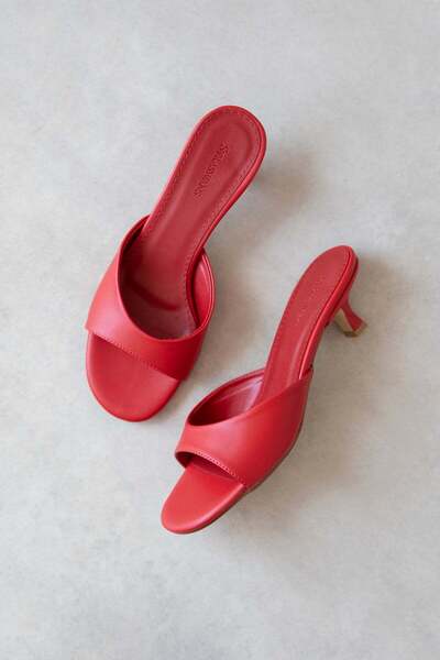 STRASWANS Denis Women's Heeled Leather Sandals Red