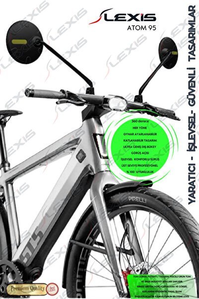 LEXİS Atom 95 Bisiklet/Elektrikli Scooter /Gidon üstü Aynası Ultra Optik Görü...