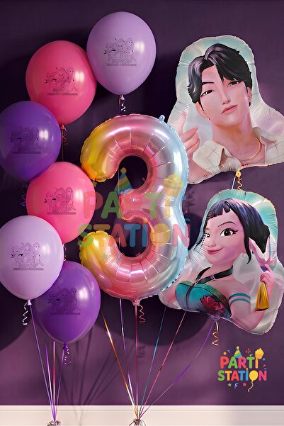 Parti Station K-Pop Demon Hunters 3 Age Balloon Set Double Sided 9 Piece Part...