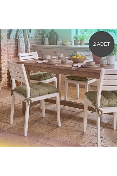 Bhomesconcept 2'Li Set 45x45 Cm Bej Bağcıklı Sandalye Minderi - Pamuk Polyest...