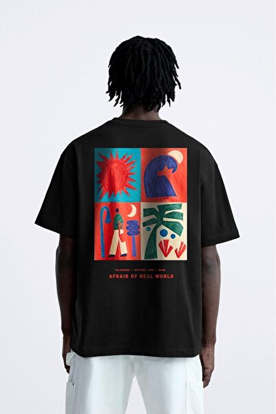 The Champ Clothing Bisiklet Yaka Afraid Of Real World Baskılı Siyah Oversize ...