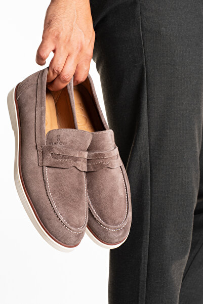 Fame Step Hakiki Deri Erkek Loafer Ayakkabı Vizon Süet Günlük Rahat Casual Mo...