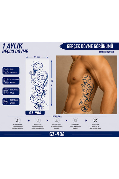medink tattoo 1 Ay Kalıcı Sonradan Kararan 11X 18 cm Yazılı model geçici dövm...