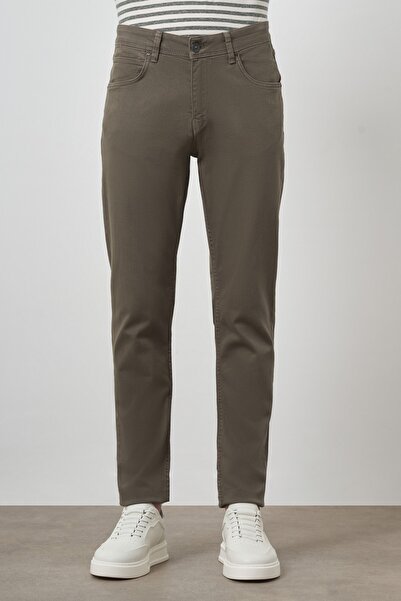 Morven Pantaloni de blugi slim din bumbac kaki pentru bărbați, cu 5 buzunare