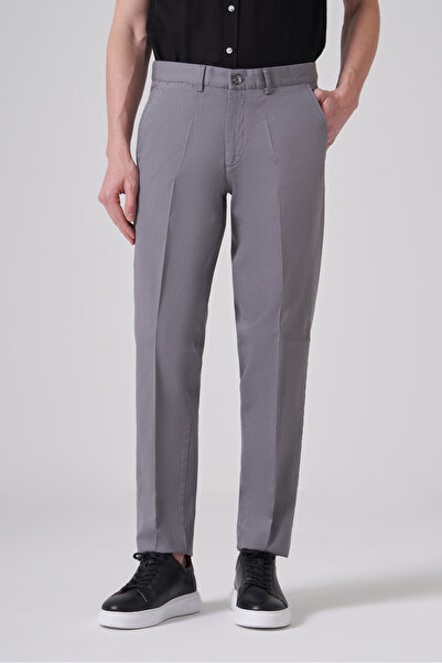 Morven Pantaloni chino din bumbac gri pentru bărbați, Trend Dynamic Fit
