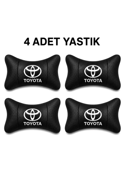 AYAZGURUP Toyota Nakışlı Ortopedik Oto Boyun Yastığı 4 Lü Deri Set Ekstra Yum...