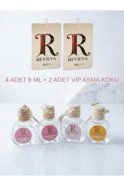 Revilya 6'lı Oto ve Mini Mekan Kokusu Seti 4x8 ml ve 2 Adet VIP Kalıcı Araç P...