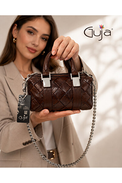 Guja C3049 حقيبة يد وكتف نسائية منسوجة بنمط مميز مع حزام سلسلة، حقيبة أنيقة