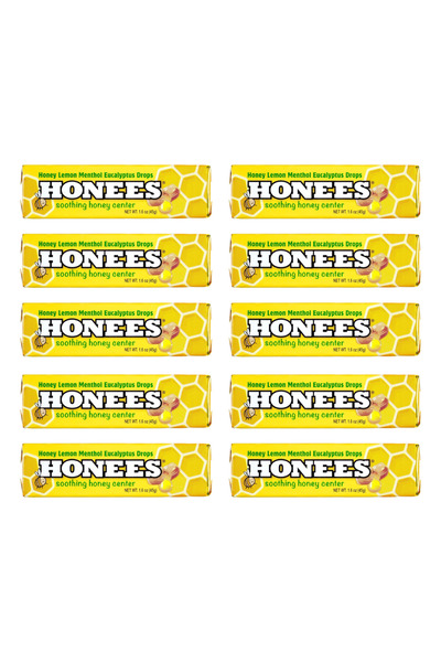 Honees Honey Lemon Menthol Eucalyptus Bars – 10 x 45g Soothing Candies for Co...