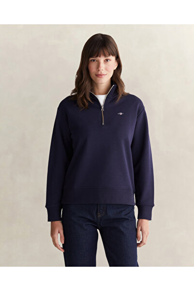 Gant Kadın Lacivert Relaxed Fit Yarım Fermuarlı Sweatshirt