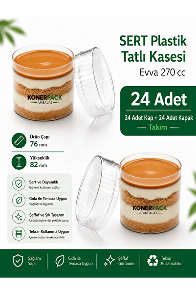 KONERPACK 24 Adet Mika Sert Plastik Tatlı Kasesi , Kap Kapak Takım