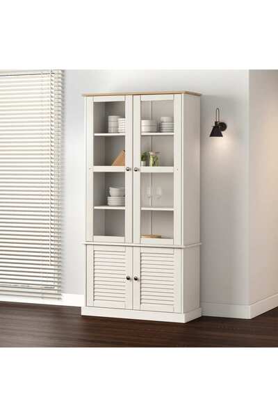 Concept Vitrină de sticlă VIGO, alb, 85x35x170 cm, lemn masiv de pin