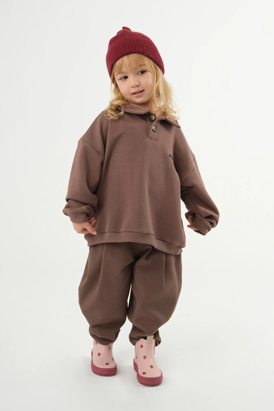 Mioma Kids Polo Neck Sweatshirt Brown