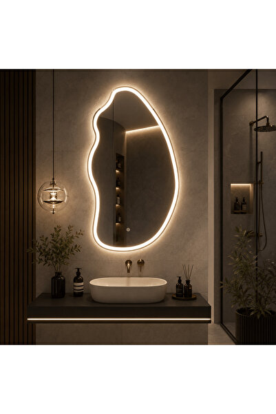 LedCorp Oglindă LED asimetrică premium 60×80 cm, tactilă, 3 tipuri de lumină ...