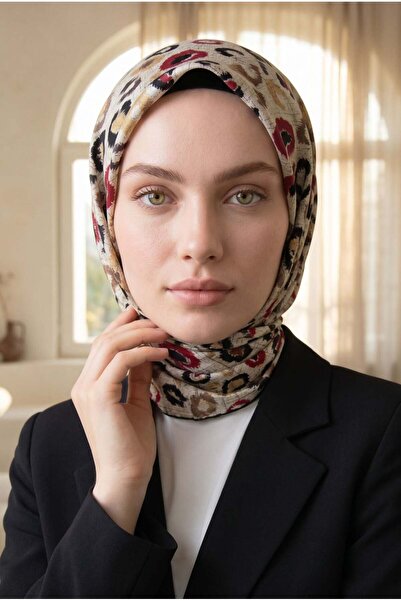 Vissona %100 Twill İpek Renkli Leopari Desenli Kırmızı - Siyah Renkli 90x90 E...