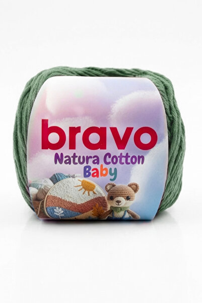 Bravo Natura Cotton Baby Yeşil 802 %100 Pamuk Örgü İpi 50 Gr 130 Mt