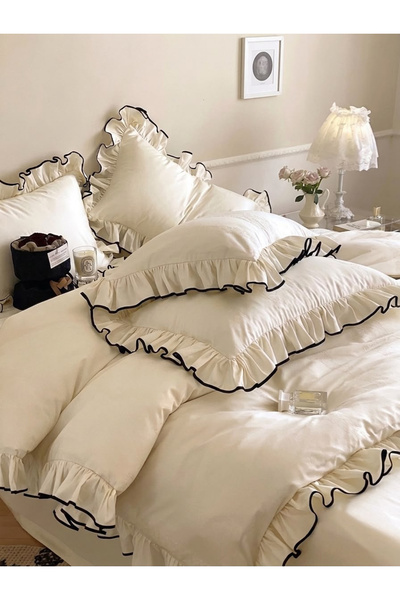 Always Ruffled Edge Decorated Double Duvet Cover Set