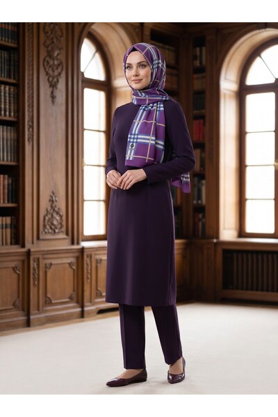 Vissona KREP EKOSE DESENLİ MÜRDÜM RENKLİ 75X195 KIRIŞMAZ ŞAL