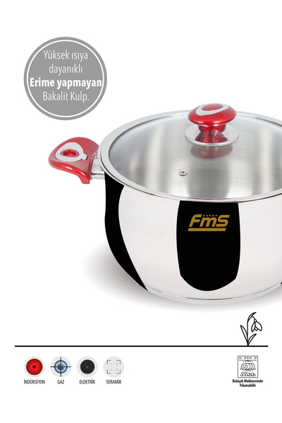 FMS 3+1 Ideal Cookware Set Red |   18/10 Stainless |   Induction Compatible