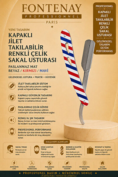 Fontenay Paris Razor pentru barbă din oțel colorat, cu capac Fontenay - alb m...