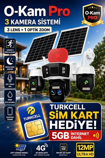 O-KAM 9095 12MP 10X Zoom 4 Lens 3 Ekran UltraHD 4G Solar Akıllı Güvenlik Kame...