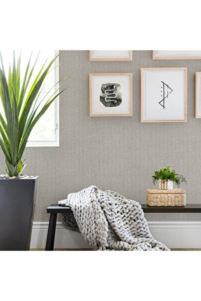 Adawall Kaba Keten Kumaş Dokusu Duvar Kağıdı (7801-2 : Gri, Açık)