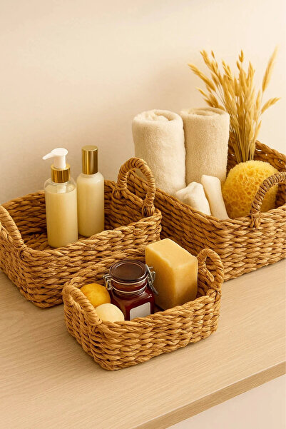 Woodcept. 3-Piece Wicker Multi-Purpose Bathroom Kitchen Makeup Accessory Orga...