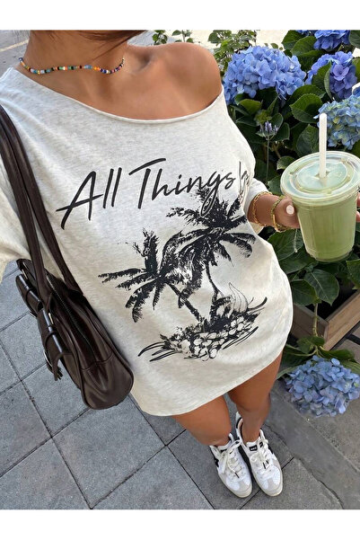 OVER HEAD Tricou pentru femei, cu imprimeu All Things, cu gât barcă și umeri ...