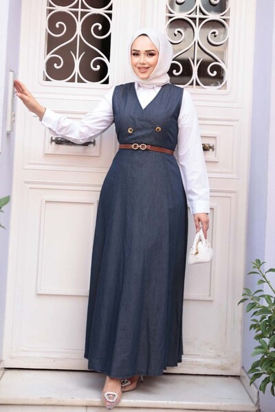 N.S NEVA STYLE Τζιν Ναυτικό Μπλε Φόρεμα Hijab 24141L