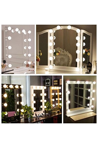 gifttime Hollywood Tarzı 10'lu Makyaj Masası Aynası İçin Beyaz Led Işıklı TOP...