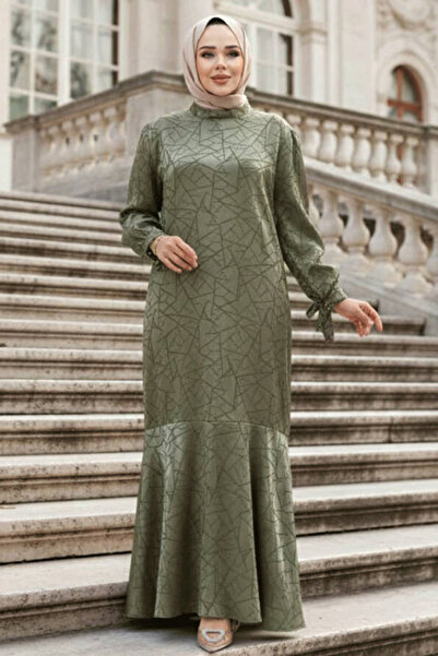 N.S NEVA STYLE Φόρεμα με σχέδιο Çağla Green Hijab Satin 4457CY