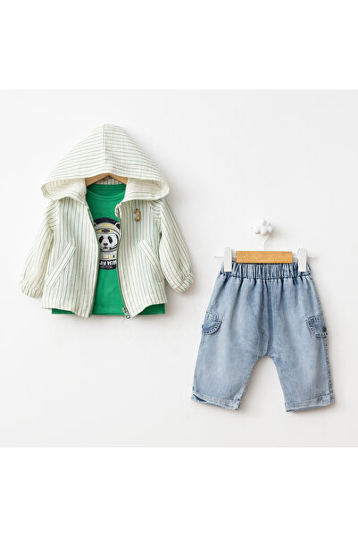 Baby Fou Striped Suit with Coat Green