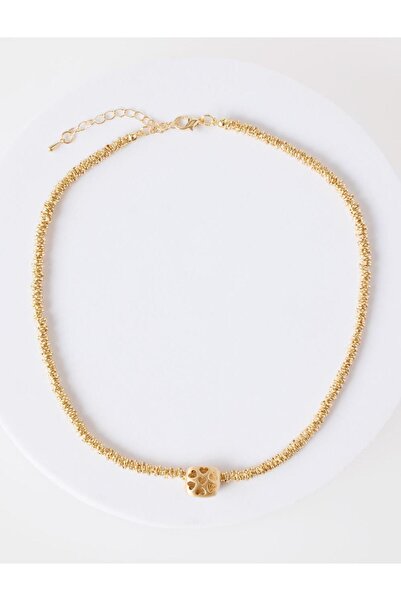 Jimmy Key Gold Color Square Figure Detailed Textured Necklace