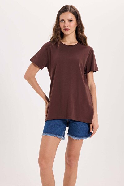 Tudors Tricou maro cu mânecă scurtă, cu decolteu, cu mânecă scurtă, pentru femei