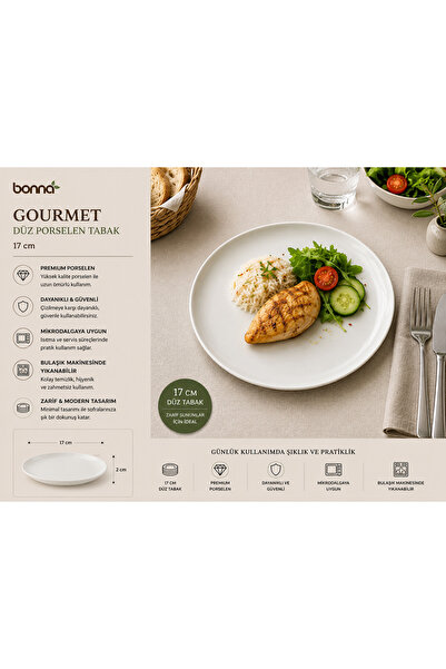 Bonna Porselen Gourmet Flat Porcelain Plate 17 cm