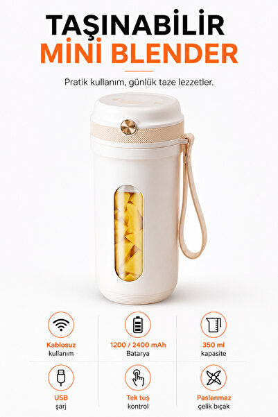 Ayers Taşınabilir Şarjlı Mini Blender, Kablosuz Kullanımlı 350 ml Kapasiteli ...