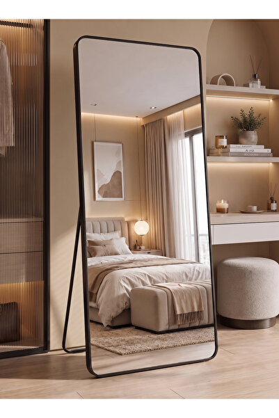 Taimi مرآة كبيرة بتصميم أنيق 160×50 سم - مرآة كاملة الطول بإطار معدني أسود وح...