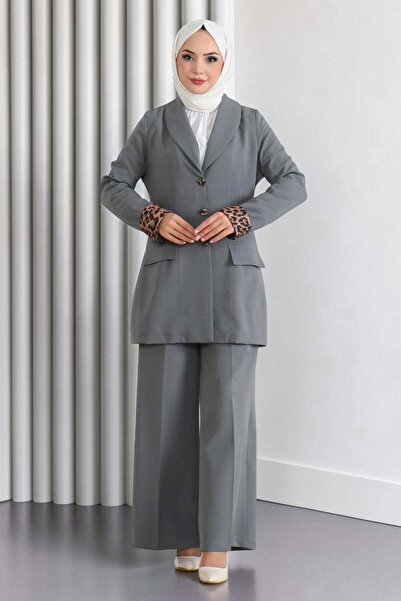 Missvalle Leopard Patterned Suit Gray 19218